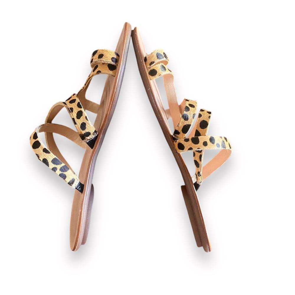 New Loeffler Randall Calf Hair Flat Sandal Fit Sz 6.5 Cheetah Straps Toe Ring - Picture 8 of 11